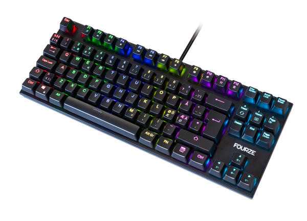 FOURZE GK110 Blue Switch Mekanisk gaming tastatur, set fra toppen med RGB